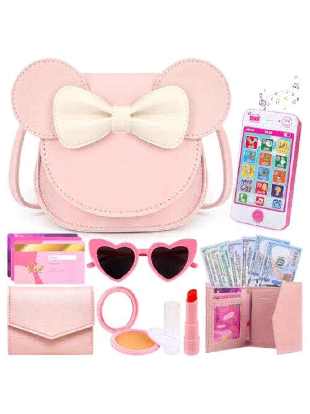 Toddler Play Purse Set Pretend Makeup Crossbody Bag Dress Up Toy Gift